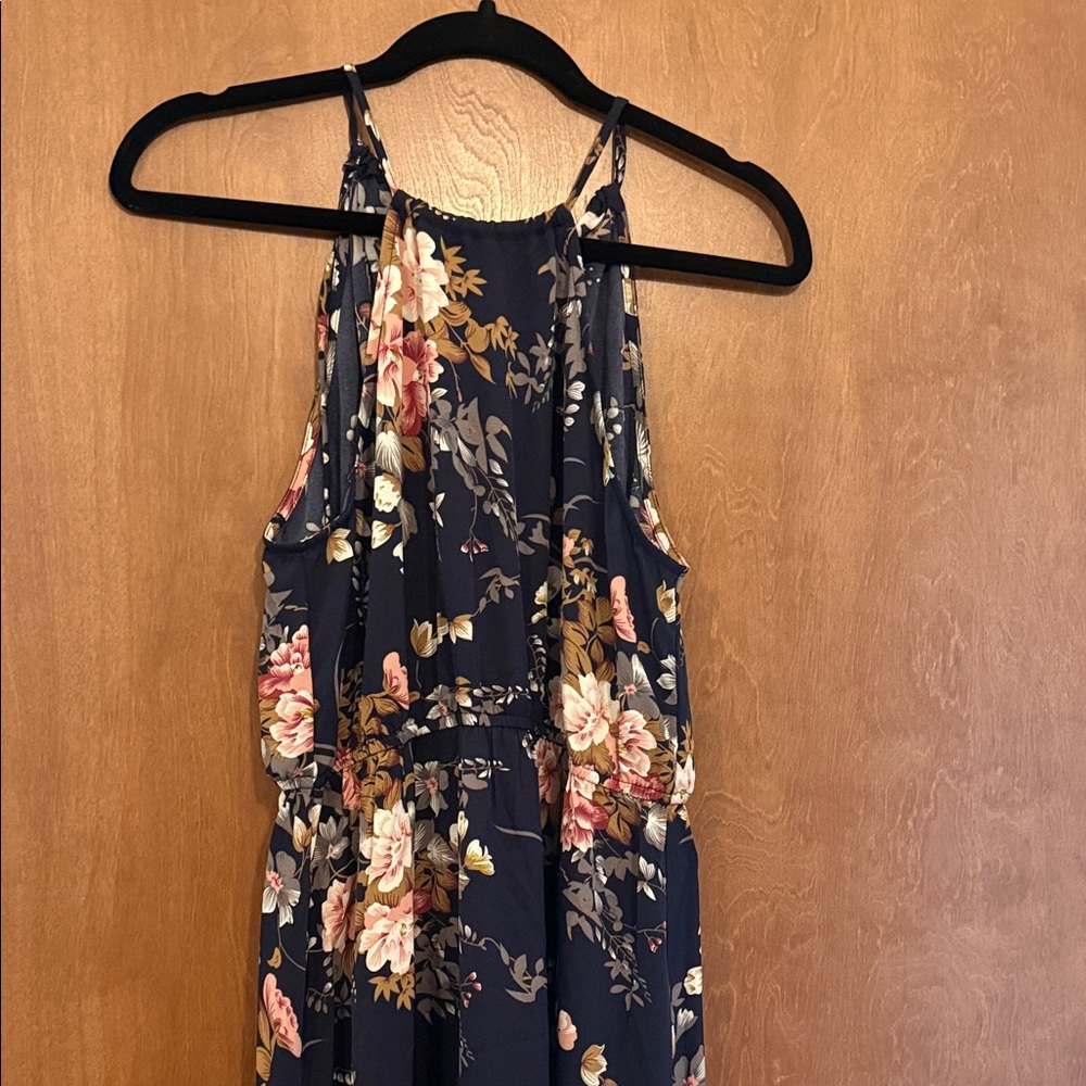 Cupshe Navy Floral Maxi Dress with Pink and Cream Flowers